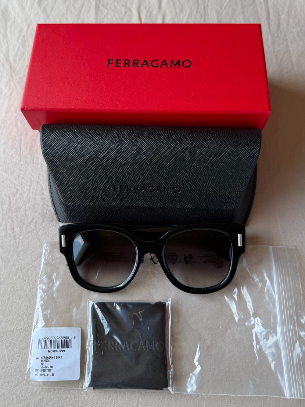 Salvatore Ferragamo Black Sunglasses with Red Box